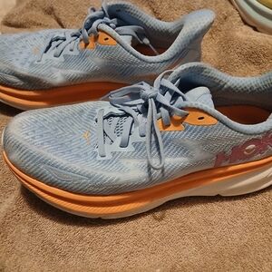 Hoka One One Light Blue and Orange Sneakers